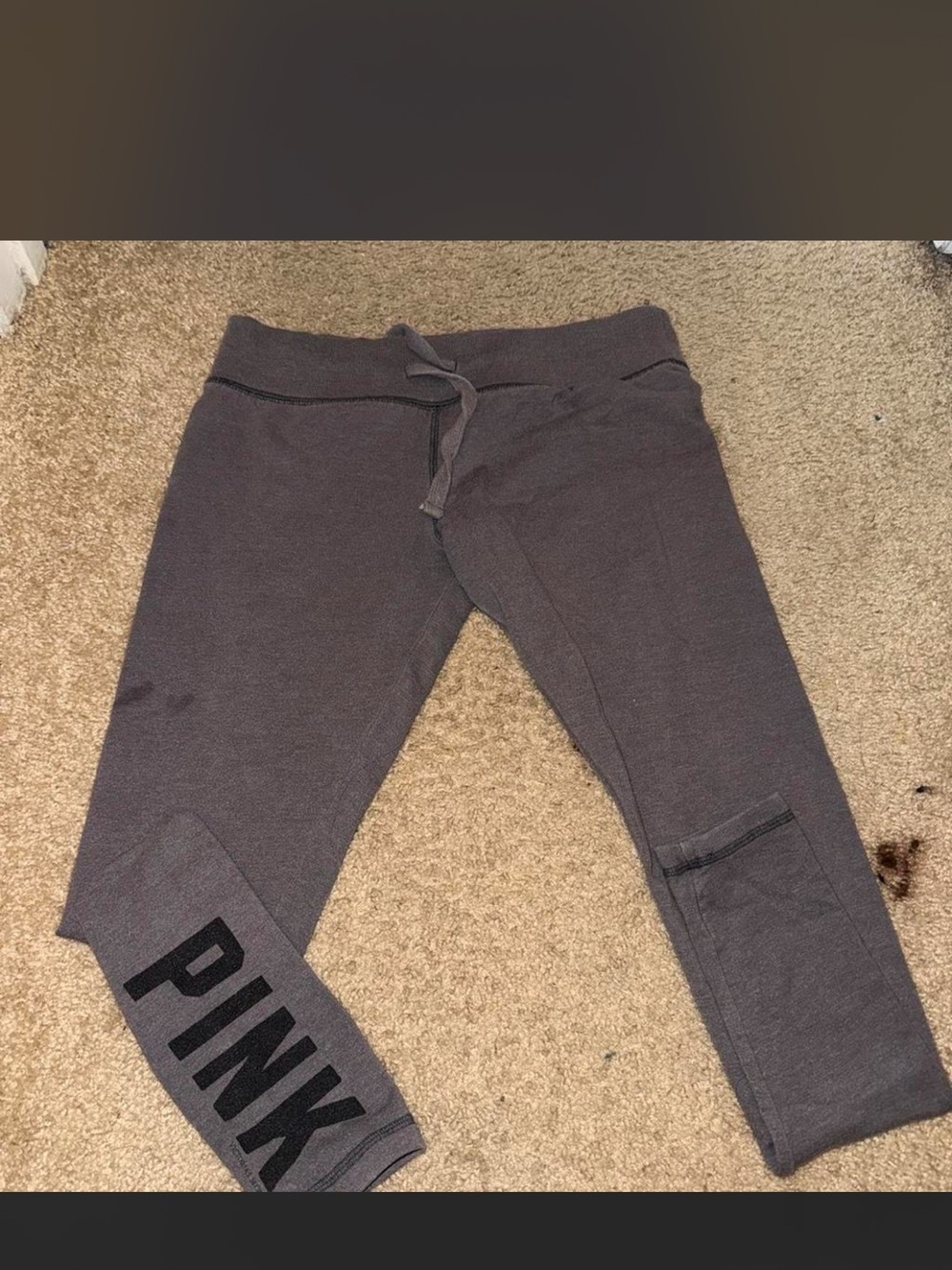 PINK Victoria's Secret Gray Drawstring Leggings with Logo Cuff